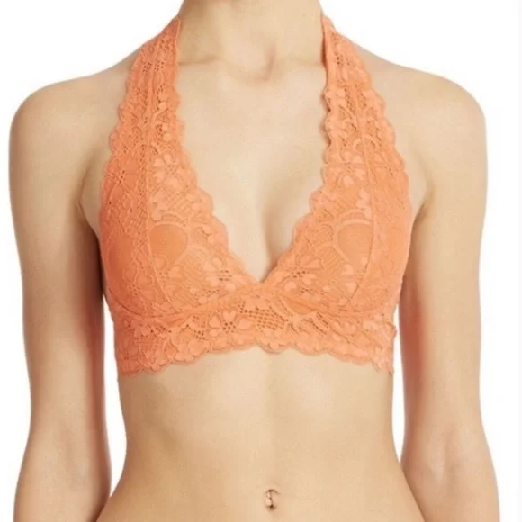 Free People Orange Galloon Lace Halter Bralette XS - Picture 2 of 8